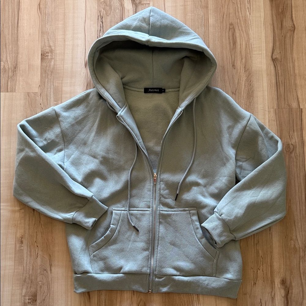 Soft Oversized Gray Blue Zip-Up Hoodie